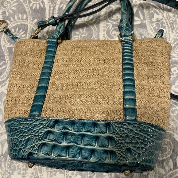 Brahmin Small Bowie Raffia/lagoon blue Satchel Crossbody summer - Picture 6 of 10